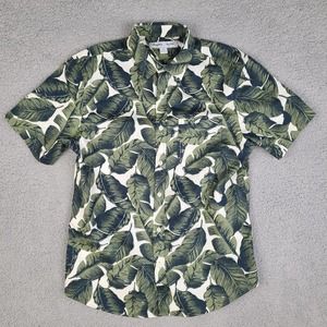 Old Navy Shirt Men's Medium White Green‎ Built In Flex Short Sleeve Button Down